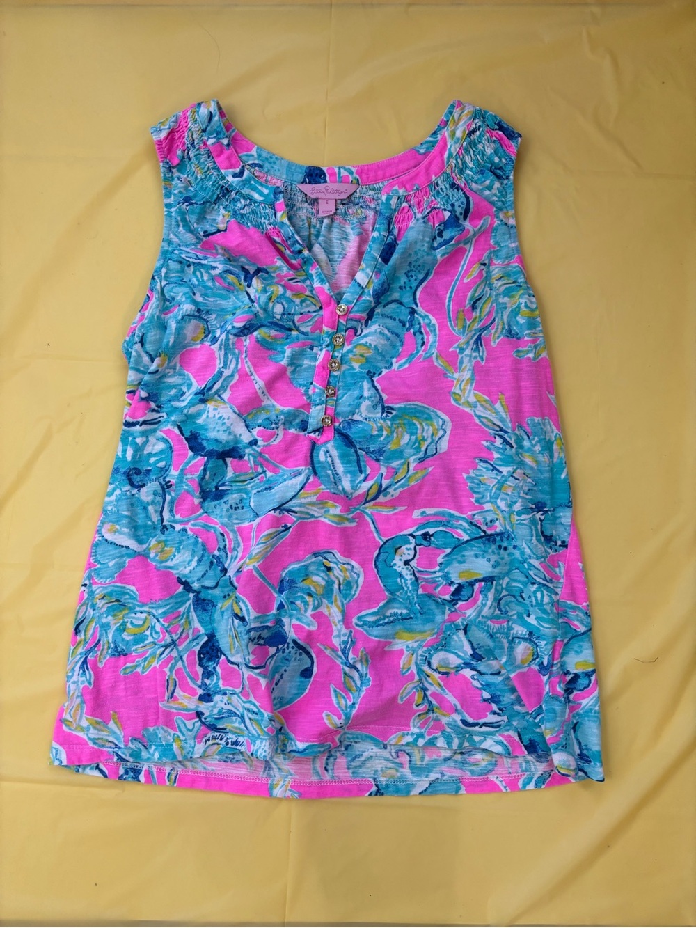 Lilly Pulitzer Pink & Blue Floral Henley Tank